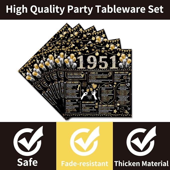 96PCS 75th Birthday Plates and Napkins Party Supplies 75th Birthday Decorations for Women Men 75th Anniversary Decorations Cheers to 75 Years Vintage 1951 Tableware Sets Serve 24 Guests