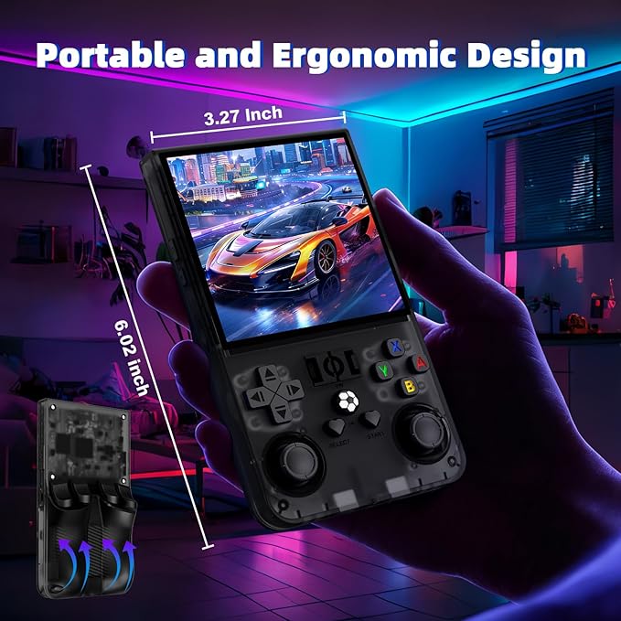 R36MAX Retro Handheld Game Console, Retro Gaming Console with 64G Built-in 18000+ Classic Games, 4.0 Inch 720x720 IPS Screen, Portable Handheld Linux System, 4000mAh Battery (Black)