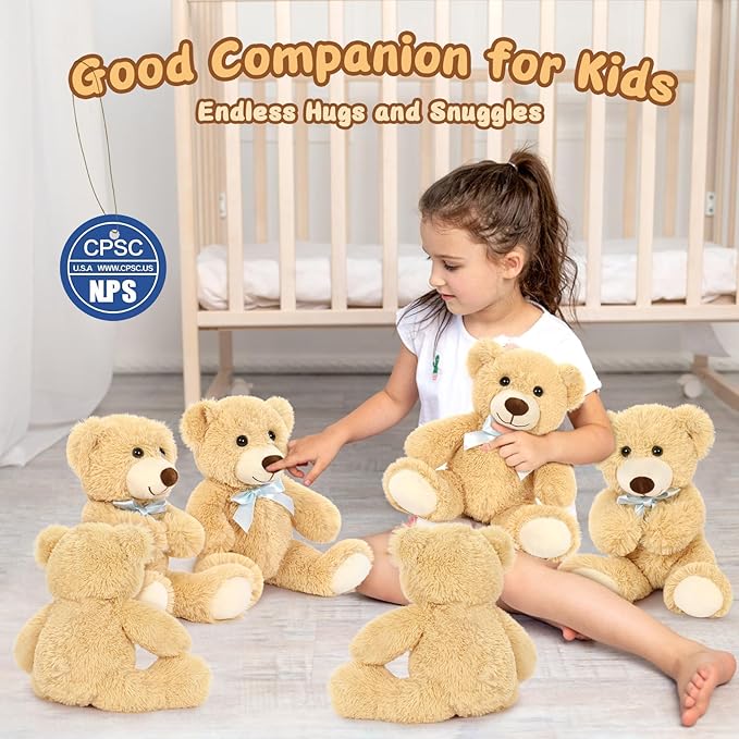MorisMos 10-Pack Teddy Bear Bulk for Baby Shower,14-inch Small Teddy Bear Stuffed Animal Plush Toy,Soft Bulk Stuffed Animal Wholesale for Baby Shower Centerpiece Decoration Birthday Party Favors,Brown