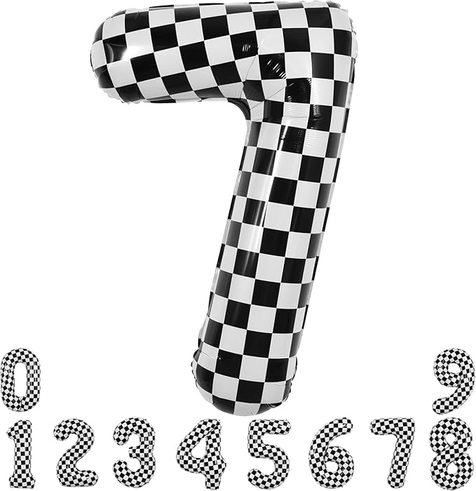 TONIFUL 40 Inch Checkered Number 7 Balloon 7th Race Car Birthday Party Supplies Black and White Large Number Balloon for Girls Boys 7th Birthday Fast Race Car Flag Party Decorations