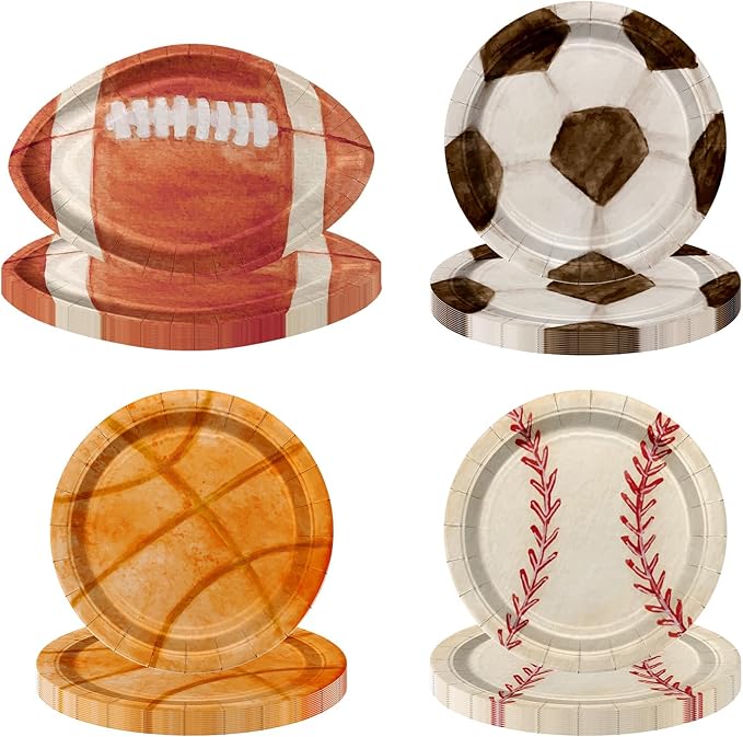Sports Birthday Party Decorations 40Pcs Sports Party Plates Football Soccer Basketball Baseball Paper Plates for Sports Theme Party Supplies