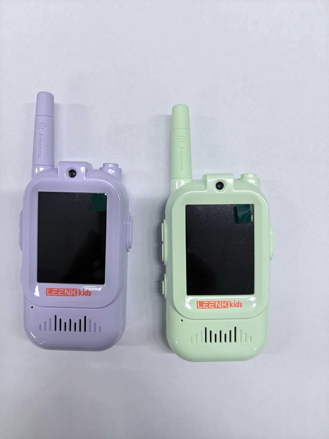 LEENK Video Walkie Talkies for Kids 2 Pack – Rechargeable Video Intercom Handheld, Indoor & Outdoor Range, Easy Use for Ages 3-12, Eco ABS, Clear Voice & Long Distance Communication (Green & Purple)