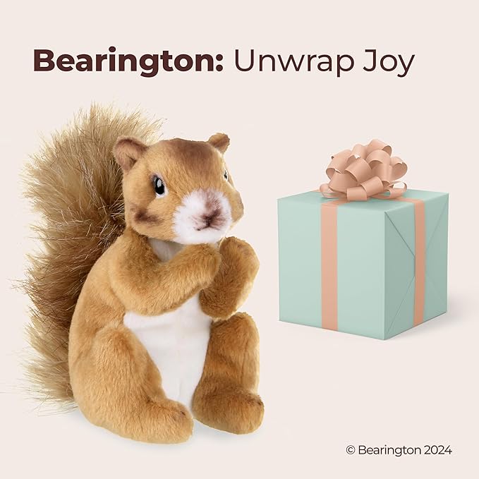 Bearington Cooper Stuffed Squirrel Plush - 7" Realistic Stuffed Animals with Soft Fur, Bushy Tail and Weighted Inner Bean Bag - Adorable Woodland Animal Toy Gift for Kids and Toddlers