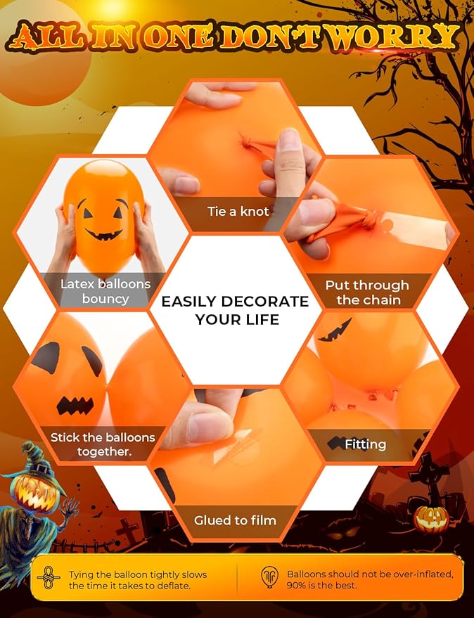 Halloween Balloons - 60Pcs Ghost Balloons Scary Pumpkin Balloon 12 Inches Orange and White Latex Balloon 6 Styles for Halloween Birthday Spooky Theme Party Decorations