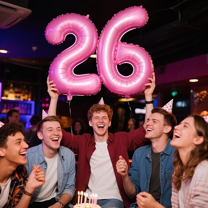 40 Inch Pink Number 26 Digital Balloon,Jumbo Mylar Foil Helium Balloon for 26 Balloons for Birthday Party,Wedding Anniversary Party Decorations