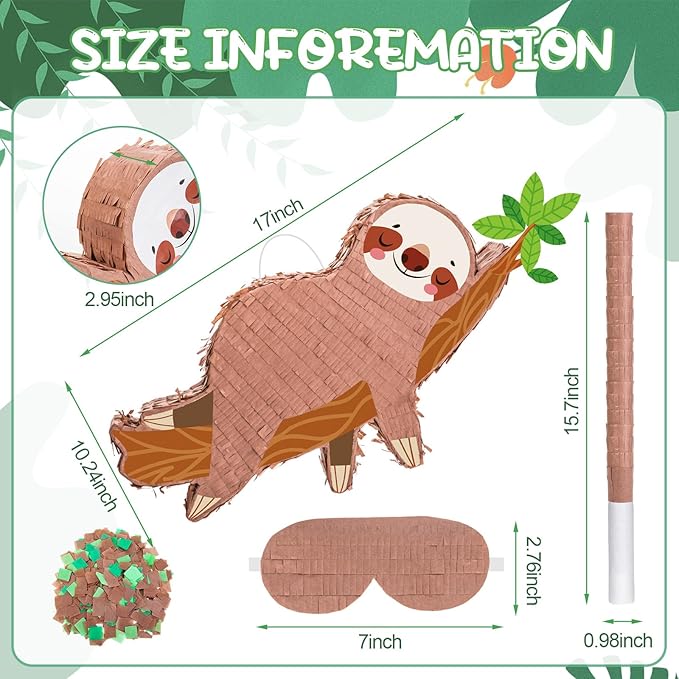 Sloth Piñatas for Birthday Party Animal Piñata with Stick, Blindfold, Confetti for Adults Birthday Baby Shower Party Supplies