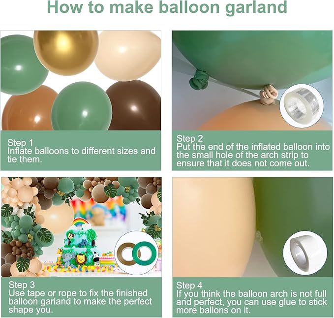 PERPAOL 148PCS Sage Green Brown Balloon Garland Kit, Jungle Safari Woodland Forest Wild One Camper Balloon Arch, Olive Green Gold Coffee Cocoa Balloons for Birthday Wedding Shower Party Decorations