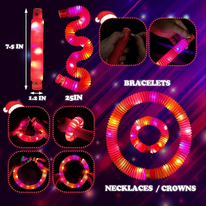 24 PCS Red Glow Sticks Party Favors for Kids, LED Light Up Necklaces Bracelets Accessories for Toddlers, Glow Birthday Easter Mardi Gras Parade Throws Party Supplies Decorations for Boys Girls