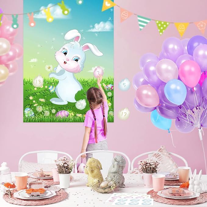 ASTARON Pin The Tail on The Bunny Game for Birthday Party, Easter Party Game with 24 pcs Tail Stickers for Happy Easter Party Decoration Supplies