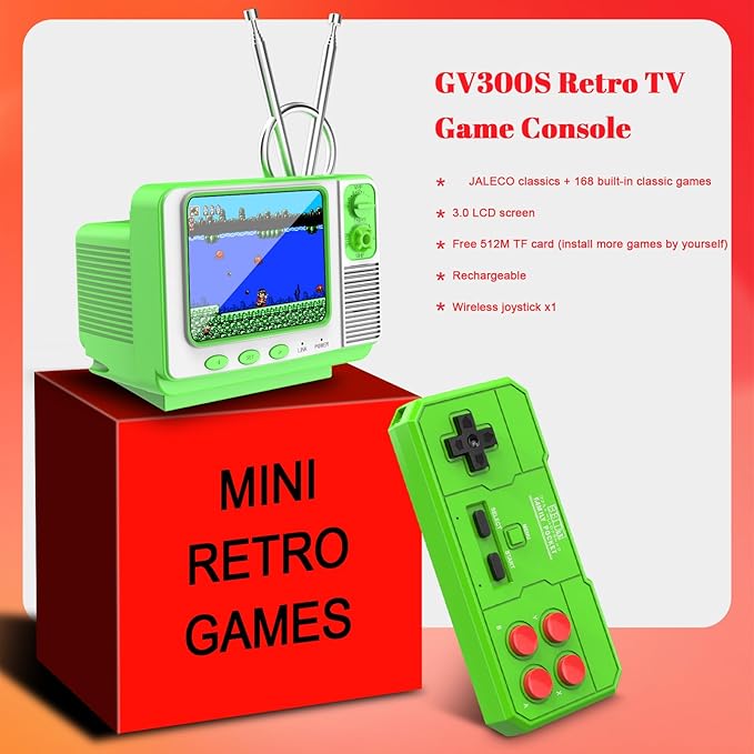 Retro Game Console - JALECO Games + 168 Classic Games, 2.4G Wireless 2-Player, 3.0 Inch IPS Screen, TF Card Expansion, for Kids
