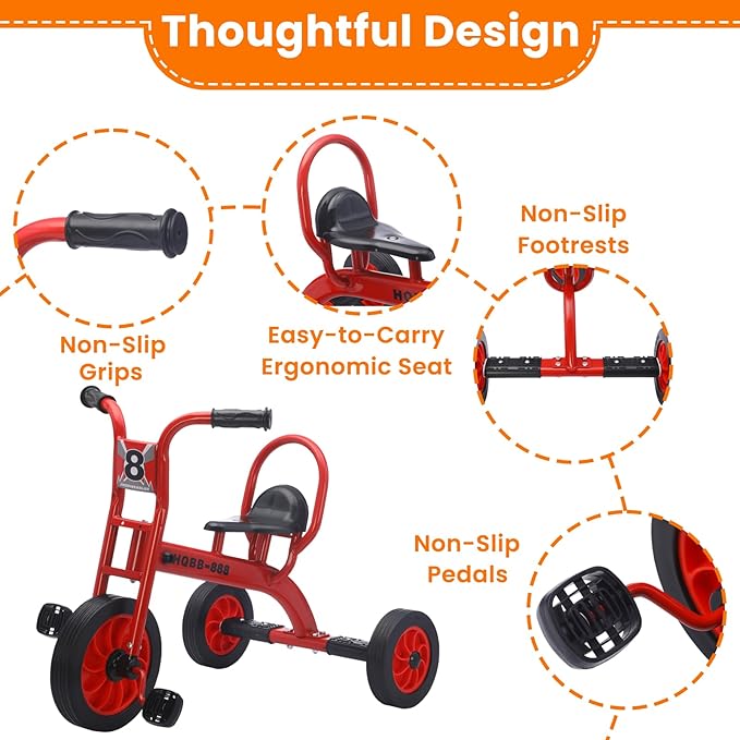 Kids Tricycle for Age 2-6, Big Wheel Kids Trike Bike, Preschool Daycare Outdoor Tricycle with Airless Rubber Tires and Non-Slip Pedals, Gift for Boys and Girls
