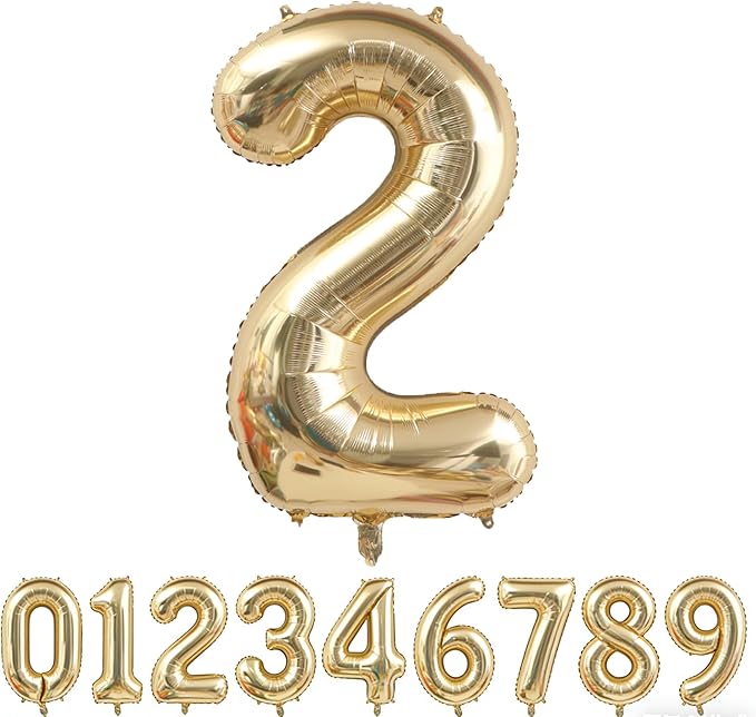 40 Inch Light Gold 2 Number Balloons Champagne Gold Giant 2 Foil Mylar Helium Large Numbers Balloon for Girls Boys 2nd Birthday Jumbo Balloon Anniversary Graduation Events Party Decorations Supplies