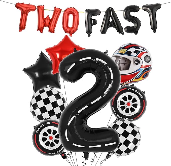 Two Fast Race Car Birthday Balloons Decoration Backdrop Racing Car 2nd Birthday Decoration 2-year old Boys Race Car Themed Bday Party Supplies