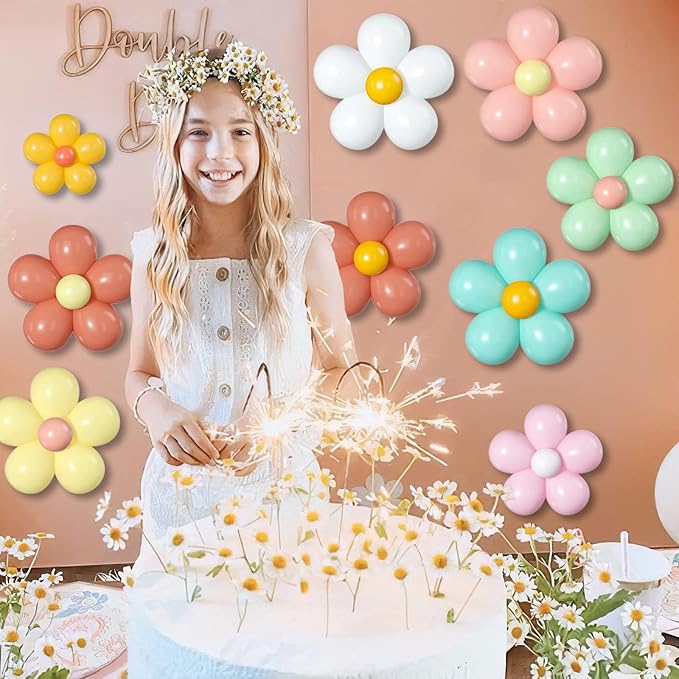 16 Set Daisy Flower Balloons DIY Kit,Boho Daisy Balloons Party Decorations for Birthday Baby Shower Wedding Anniversary Groovy Fairy Retro Hippie Theme Decor