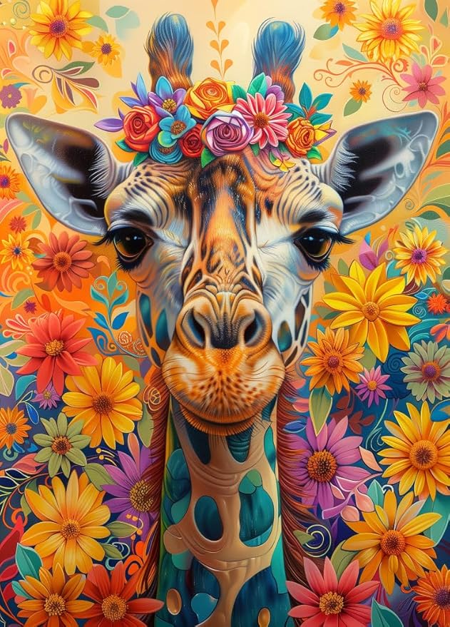Puzzles for Adults 1000 Pieces, Jigsaw Puzzles with Giraffe Floral, with Letters on The Back, Impossible Brain Teaser, Fidget Puzzle Games for Halloween, Christmas, Finished Size 20x28 Inches