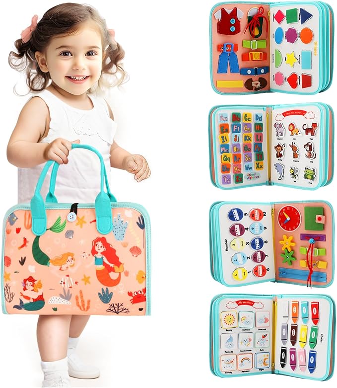 Toddler Busy Board Montessori Toys for Toddlers 1-3 Year Old Educational Activity Book Board Sensory Travel Toys Ages 3-5 Preschool Learning Fine Motor Skills Toy Quiet Book Gift for Kids