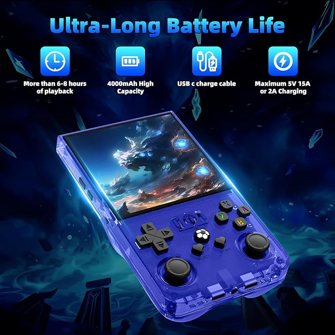 R36MAX Retro Handheld Games Console, Retro Game Console with 4.0 inch IPS HD Screen, Video Game Consoles with 64GB Memory, Portable Gaming Player for Travel, Gift for Teen or Partner, Blue