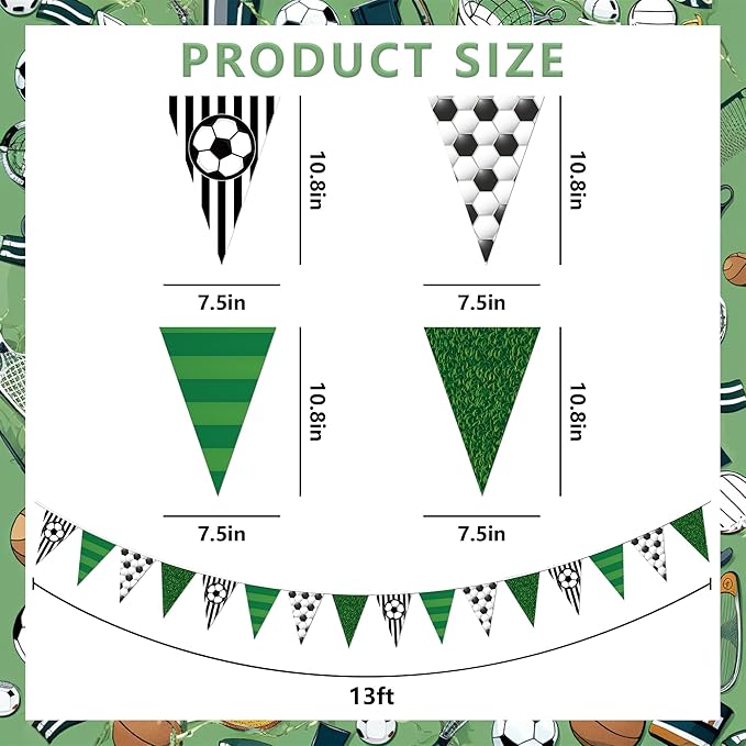 Soccer Party Decorations 4 Pcs Soccer Banner Pennant Soccers Garland Triangle Flags Sports Party Decorations for Party Supplies Hanging Decoration
