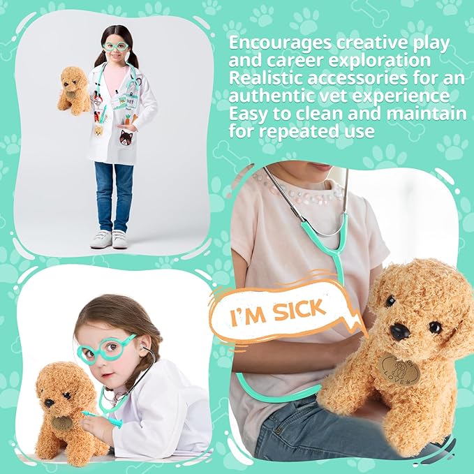 Kyson Veterinarian Costume for Kids 6 Pcs Animal Doctor Vet Dress Up Pretend Play for Boys Girls Halloween Career Day
