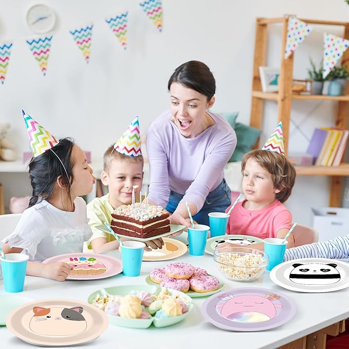 60 Pcs Animal Theme Birthday Party Decorations Cute Animals Theme Plates Pet Party Supplies Tableware Squish Kawaii Animal Plate Set Squish Animals Dinnerware for Kids Baby Shower Birthday Supplies