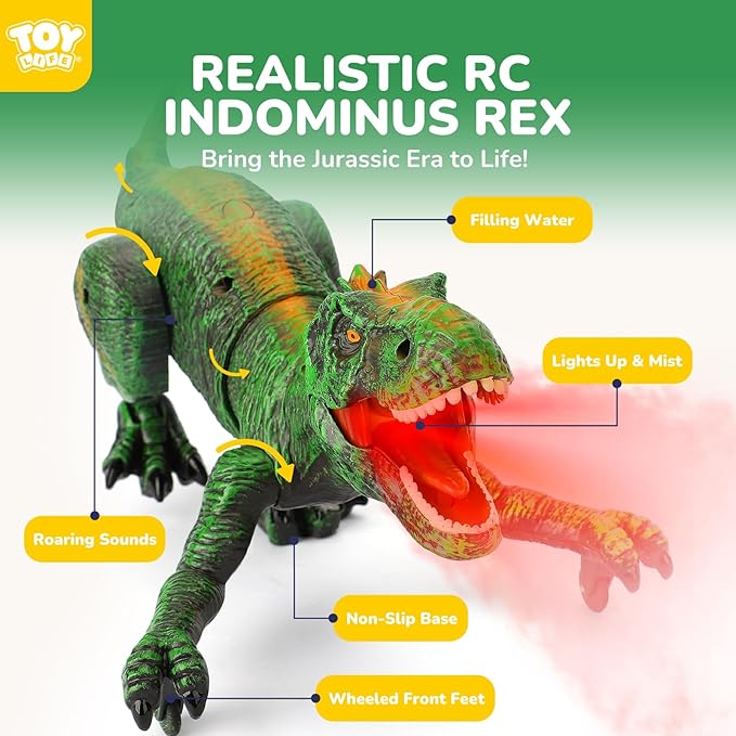 TOY Life Remote Control Dinosaur Toy, RC T-Rex with Lights, Sounds & Mist Spray, Walking Robot Dinosaur Toys for Boys Age 4-7, Rechargeable Large Dinosaurs Toy Gift