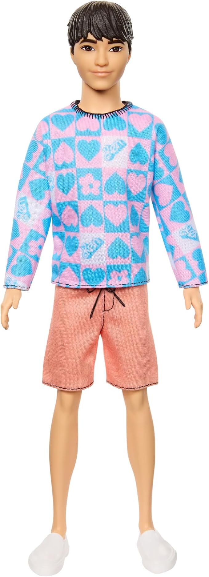 Barbie Fashionistas Ken Doll #219 with Slender Body Wearing a Removable Long-Sleeve Pink & Blue Patterned Shirt with Shorts