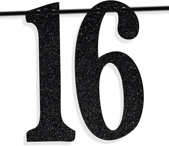 Black Glitter Look at You Turning 16 & Sh*t Banner, Happy 16th Birthday/Level 16 Unlocked/Cheers to 16 Years, Funny 16th Birthday Party Decorations Supplies