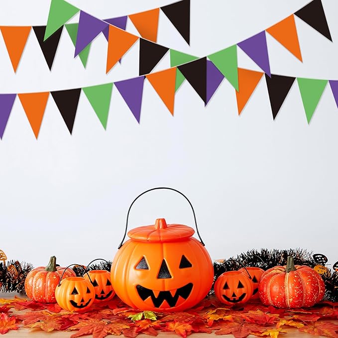 Jetec 5 Pieces 49 Feet Halloween Pennant Banner Party Decorations Black Purple Orange and Green Triangle Flags Bunting Banners for Halloween Carnival Birthday Party Decor Indoor Outdoor Supplies