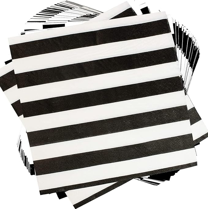 40Pcs Black and White Striped Napkins Black and White Party Supplies Disposable Black and White Cocktail Beverage Party Napkins Black & White Napkins for Baby Shower Black and White Party Decorations