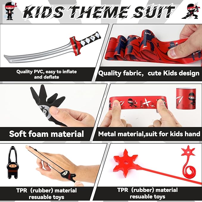 72Pcs Karate Party Favors Include Inflatable Sword Headbands Karate Party Decorations Slap Bracelets Costume Accessories Gift Set for Kids Boys Girls Birthday Supplies