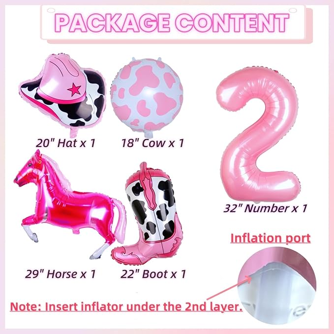 Cowgirl Balloons Pink Girl 2nd Rodeo Birthday Party Decorations, Disco Girl Western Balloons Farm Theme Moo Moo Im Two Birthday Party Décor Supplies Favors Foil Mylar 32 Inch Pink 2 Balloon