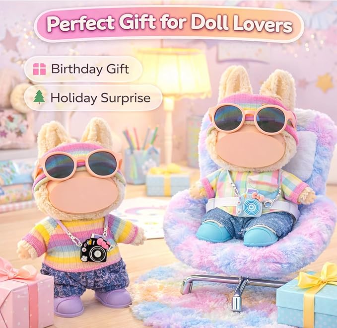 17cm Doll Car Seat and Clothes Set (No Dolls), Includes Doll Seat and 2-Pack Doll Clothes, Perfect for Play and Display, Doll Outfit Accessories for Collectors