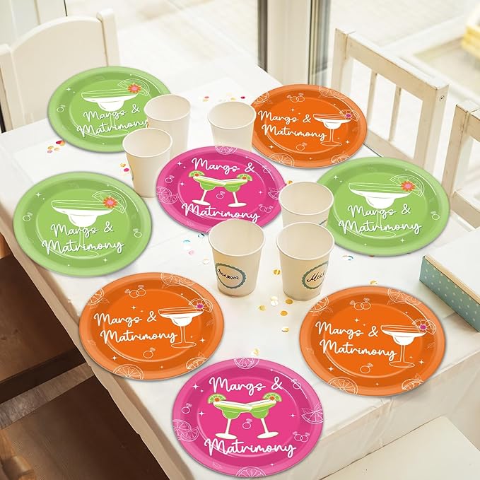60Pcs Margs & Matrimony Bachelorette Party Supplies 7” Margarita Spring Plates Tableware Party Decorations for Birthday Bridal Shower Wedding Mexican Fiesta Dinnerware Party Favors for 60 Guest