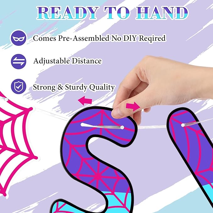 TaoBary Spider Theme 3rd Birthday Banner, Pre-strung Swinging into 3 Banner, Spider 3rd Birthday Decorations Party Supplies for Kids, Third Decor for 3 Year Old Boys Girls(Pink and Purple)