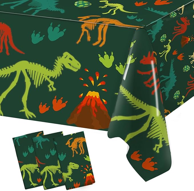 Staraise 3 Pieces Dinosaur Birthday Decorations Party Tablecloth, Dinosaur Table Cover PE Waterproof Rectangle Tablecloth for Kids Boy Birthday Classroom Dino World Party Decorations, 51.2X 86.6inch