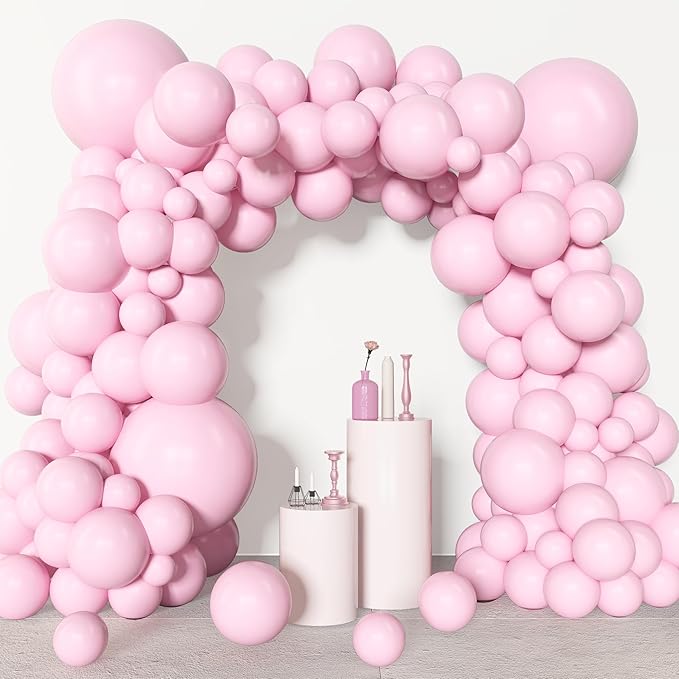 Amandir 153pcs Pink Balloons Arch Garland Kit, Different Sizes 18 12 10 5 Inch Latex Pastel Pale Light Pink Balloon for Princess Birthday Bridal Wedding Gender Reveal Valentines Day Party Decorations