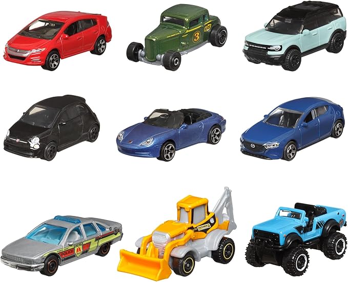 Matchbox 9-Pack Die-Cast 1:64 Scale Toy Cars, Construction or Garbage Trucks, Rescue Vehicles or Planes (Styles May Vary)