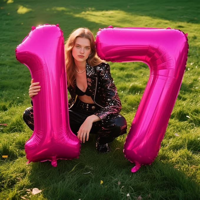 Hot Pink Number 1 Balloon 40 Inch,Rose Red Jumbo Giant Mylar Number 1,Foil Helium One Number Balloons, Balloons for 10 11 12 21st 100 Birthday Party Decorations Supplies Anniversary Celebration