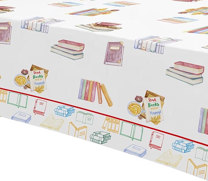 Book Themed Party Decorations Tablecloth, Disposable Book Club Birthday Party Supplies Tablecover, Library Reading Theme Baby Shower Table Cloth, 3 Pcs, 54in x 108in