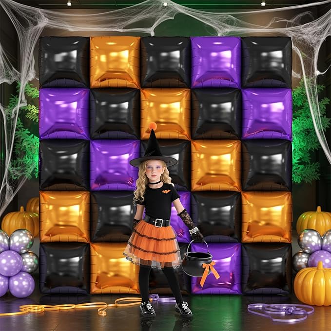Black Orange Purple Foil Balloon Wall,25Pcs Double Sided Balloons Backdrop Helium Polyester Balloon Tunnel Arch Garland Kit for Halloween Birthday Bridal Anniversary Baby Shower Party Decorations