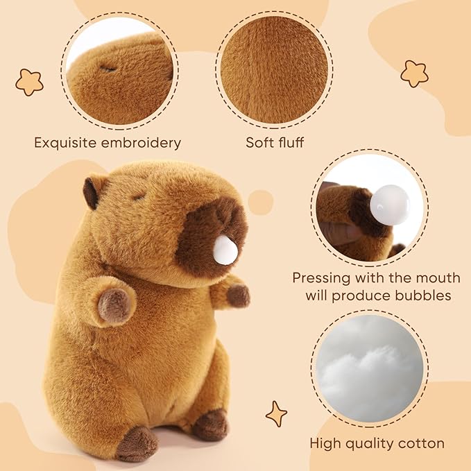 Sew Butiful Stuffed Capybara Plush, 8" Cute Plushie for Animal Themed Parties Teacher Student Award, Animal Toys for Baby, Boy, Girls, Great for Nursery, Room Decor, Bed