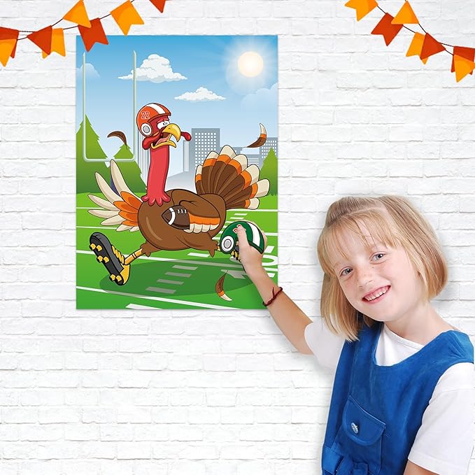 PLULON Thanksgiving Games Pin The Hat on The Turkey with 24 Pcs Turkey Hat Stickers for Thanksgiving Party Favors Festive Fall Party Activities Birthday Party Decorations