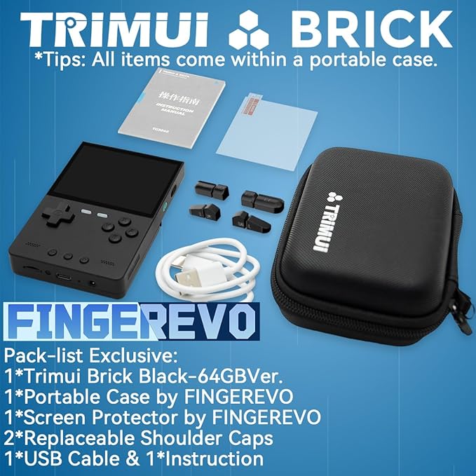 Trimui Brick Handheld Game Console 3.2-inch 1024 * 768 IPS Screen 3000mAh Trimui-brick Opensource System with Portable Case and Screen Protector Black