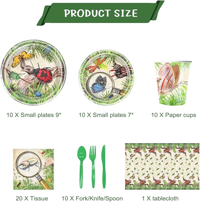 81PCS Bug Birthday Party Supplies Tableware,Insects Party Supplies,Reptile Birthday Decorations,Bug Theme Party Tableware Decorations