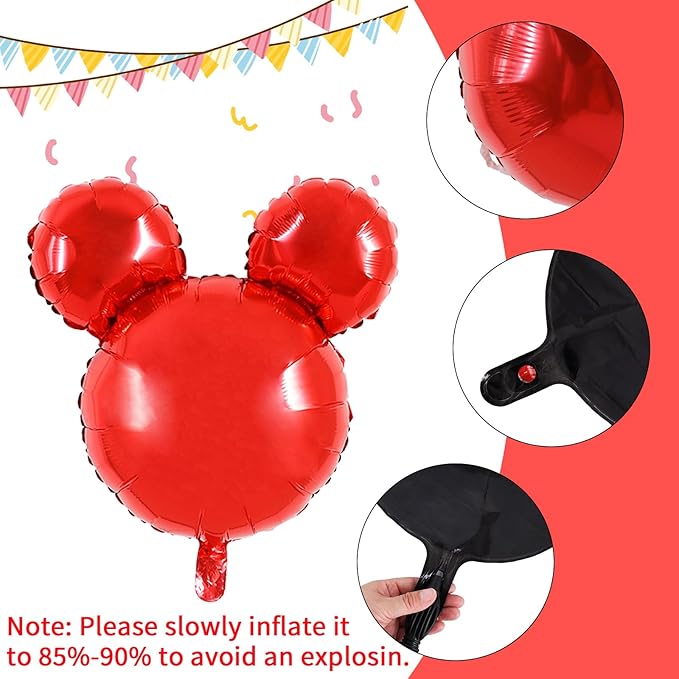 Vuzvuv 12pcs 24 Inches Mouse Head Foil Balloons, Black Red Mouse Shaped Balloon for Birthday Party, Baby Shower,Theme Party Decoration,Graduation Party Supplies