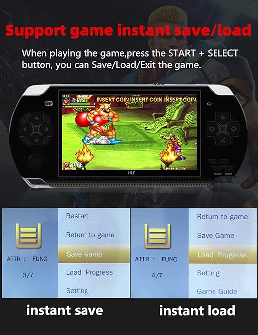 HLF Video Game Console 4.3 inch 8GB Built-in 2000 Retrp Classic Games for Multiple Simulators Game can save multiple progress Video/Music/E-Book Portable Console Gift for Boyfriend/children(Black)