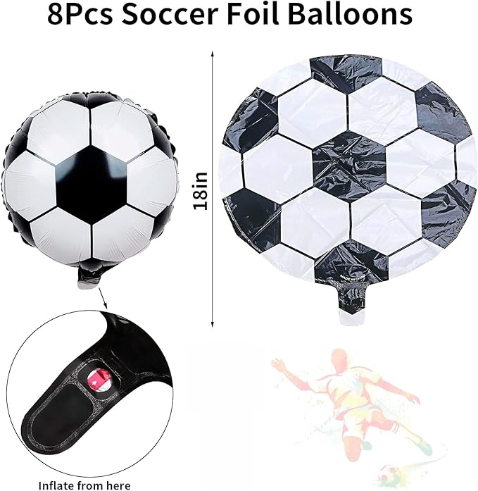 8Pcs Soccer Party Balloons, 18Inch Soccer Foil Balloons Football Shape Mylar Foil Balloons Decor for Men Kids Boys Soccer Ball Fans Sport Game Theme Birthday Party Decorations Supplies