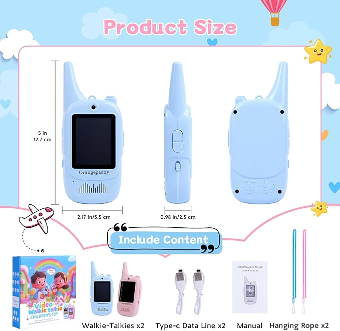 Video Walkie Talkies for Kids 2 Pack, Ages 3-12 Boys & Girls, Screen 2-Way Radios with 4 Voice Effects, Indoor/Outdoor/Camping