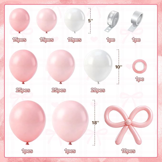 125 Pcs Pink and White Balloon Garland Arch Kit Include 18in 10in 5in Light Pink White Balloons for Pink Bow Birthday Baby Shower Gender Reavel Wedding Party Decorations