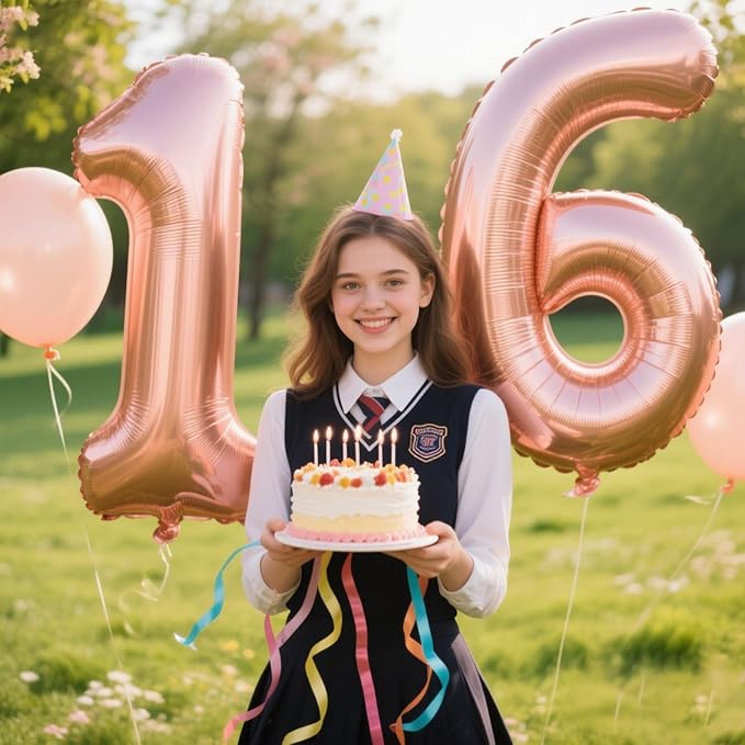 40 Inch Rose Gold Balloon Number 16 Balloon,Jumbo Mylar Foil Helium Balloon for 16 Digital Balloons for Birthday Party,Wedding Anniversary Party Decorations